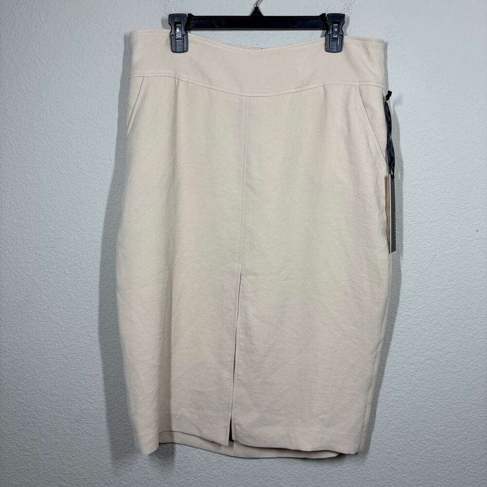 Iris Setlakwe Size 12 High Waisted Pencil Skirt Almond Front Slit Pockets Canada - Picture 2 of 8